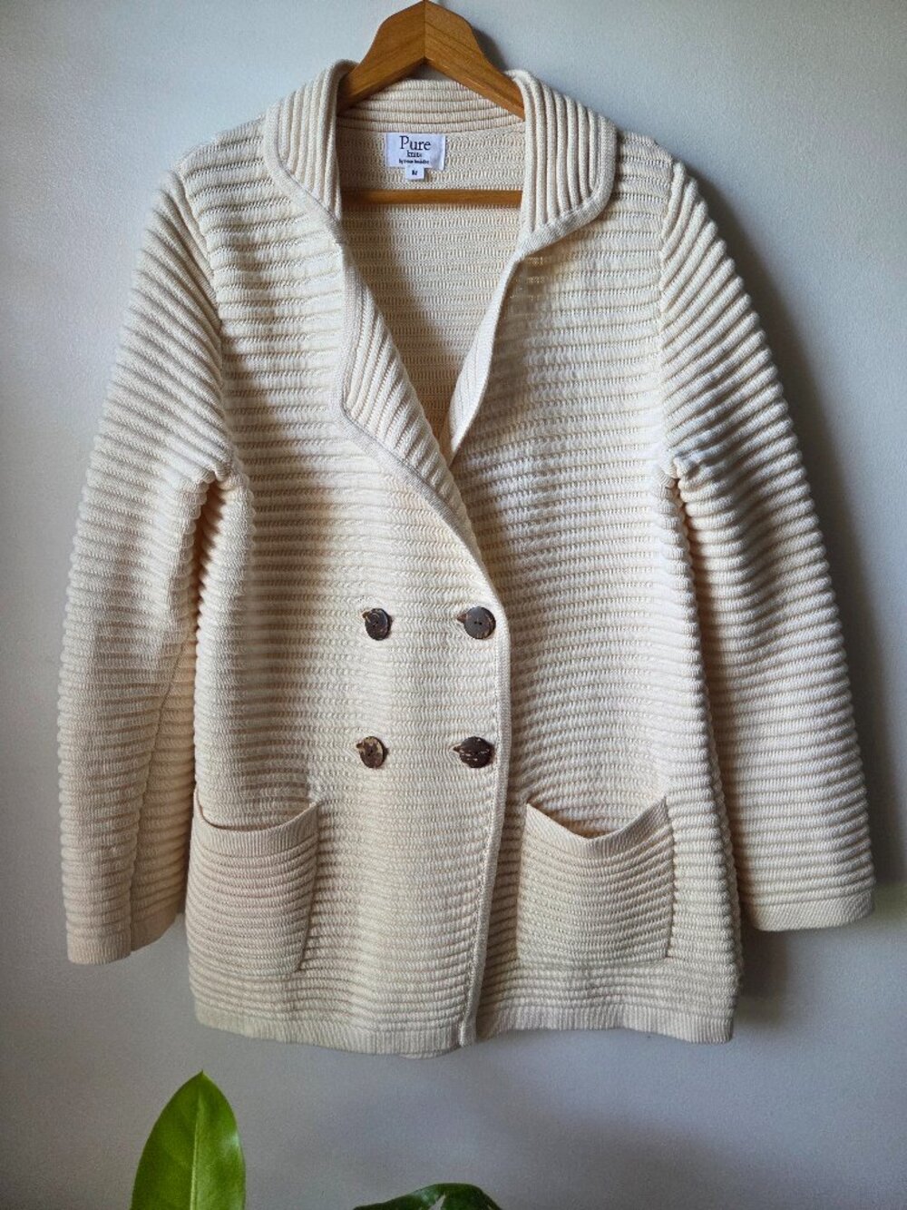 NEW WITHTOUT TAG PURE KNITS BY NEON BUDDHA CREAM 100% COTTON SWEATER CARDIGAN M